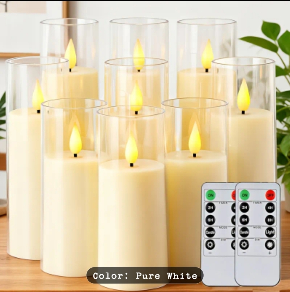 Set of 9 Flameless LED Candles with Clear Acrylic Holders With 2 Remotes